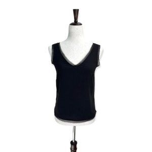 Chelsea28 Black Raw Edge V-neck Chiffon Tank Top | Extra Extra Small